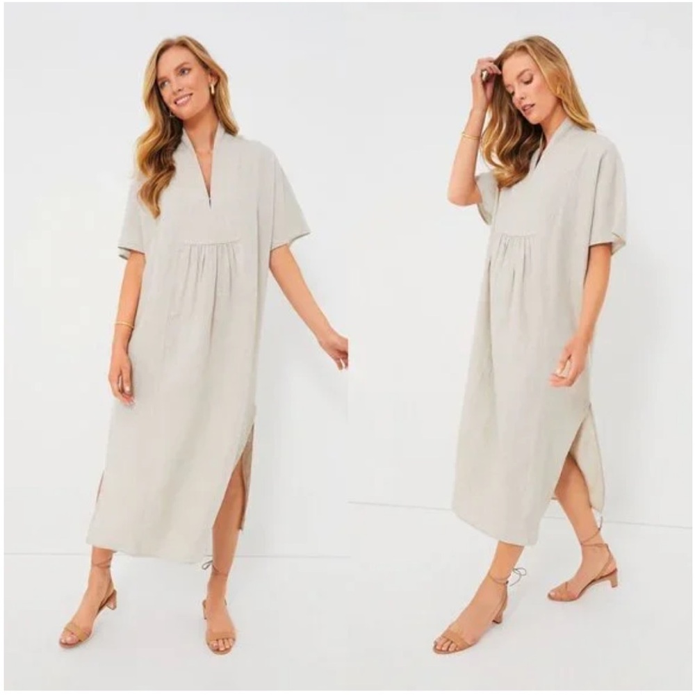 Natural Tan Linen Turlington Tunic Maxi Dress